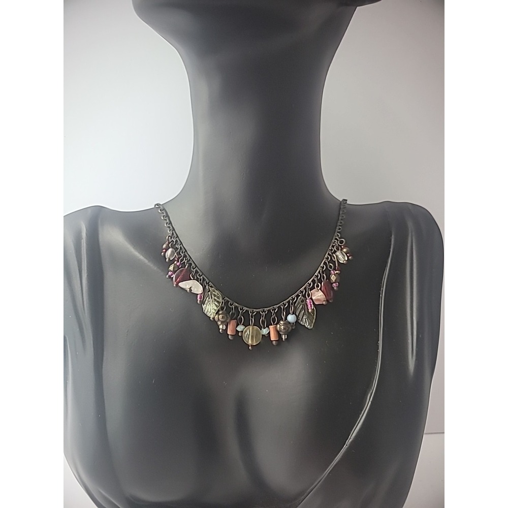 Vintage Necklace Beaded Leaves Charms Jewelry Costume Dainty